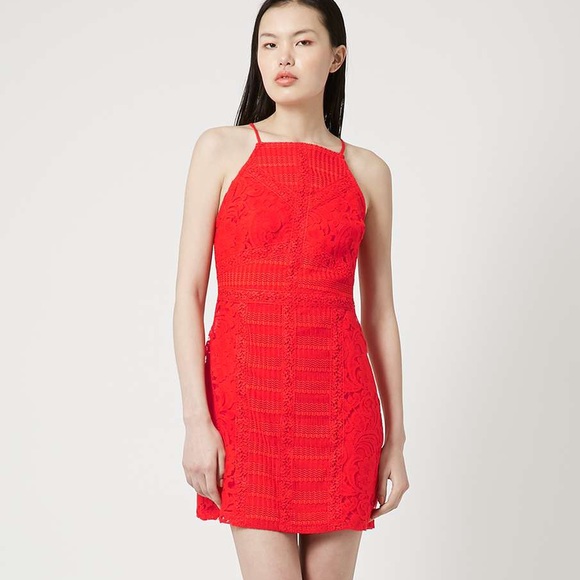 topshop red lace dress